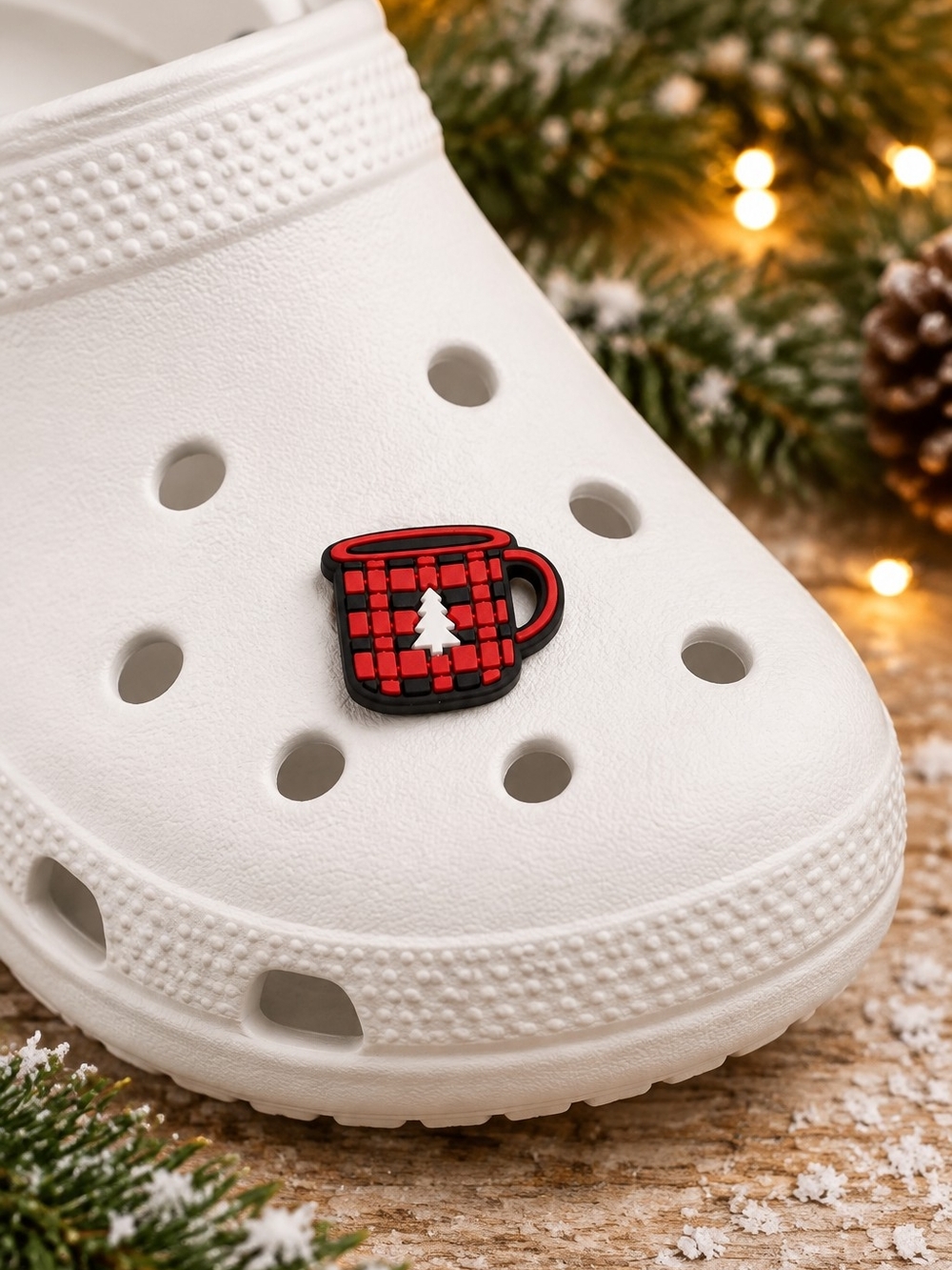 Christmas Mug Croc Shoe Charm Buffalo Plaid Coffee Cup Holiday Jibbitz Style